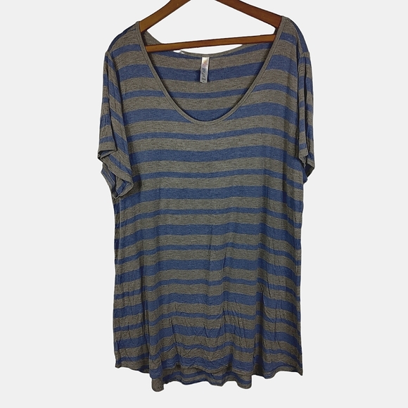 LuLaRoe Tops - LuLaRoe Gray Blue Striped Short Sleeve Shirt 3X